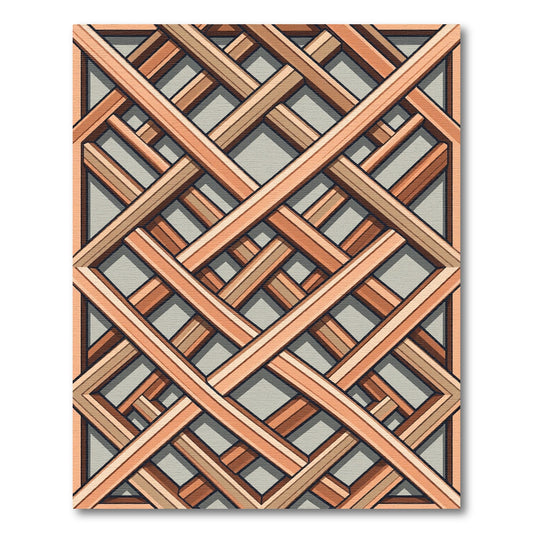 Geometric Ochre Wood Lattice Grid Rug