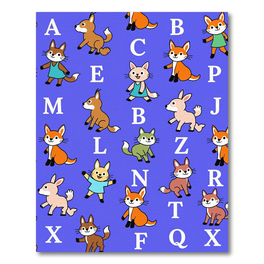Cute Foxes Alphabet Woodland Animals Rug
