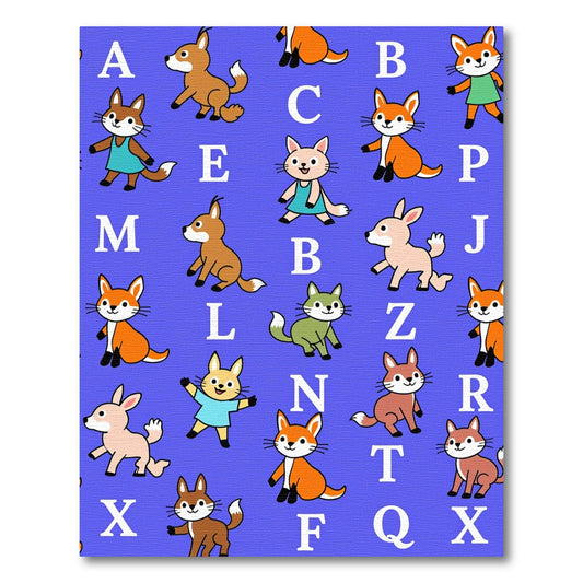 Cute Foxes Alphabet Woodland Animals Rug