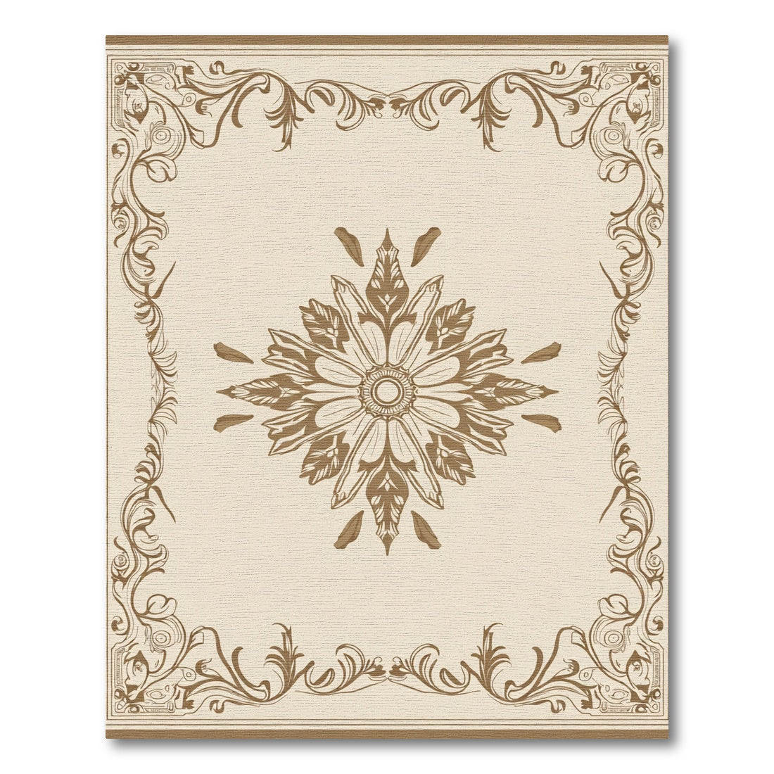 Brown Floral Medallion Ornamental Border Rug