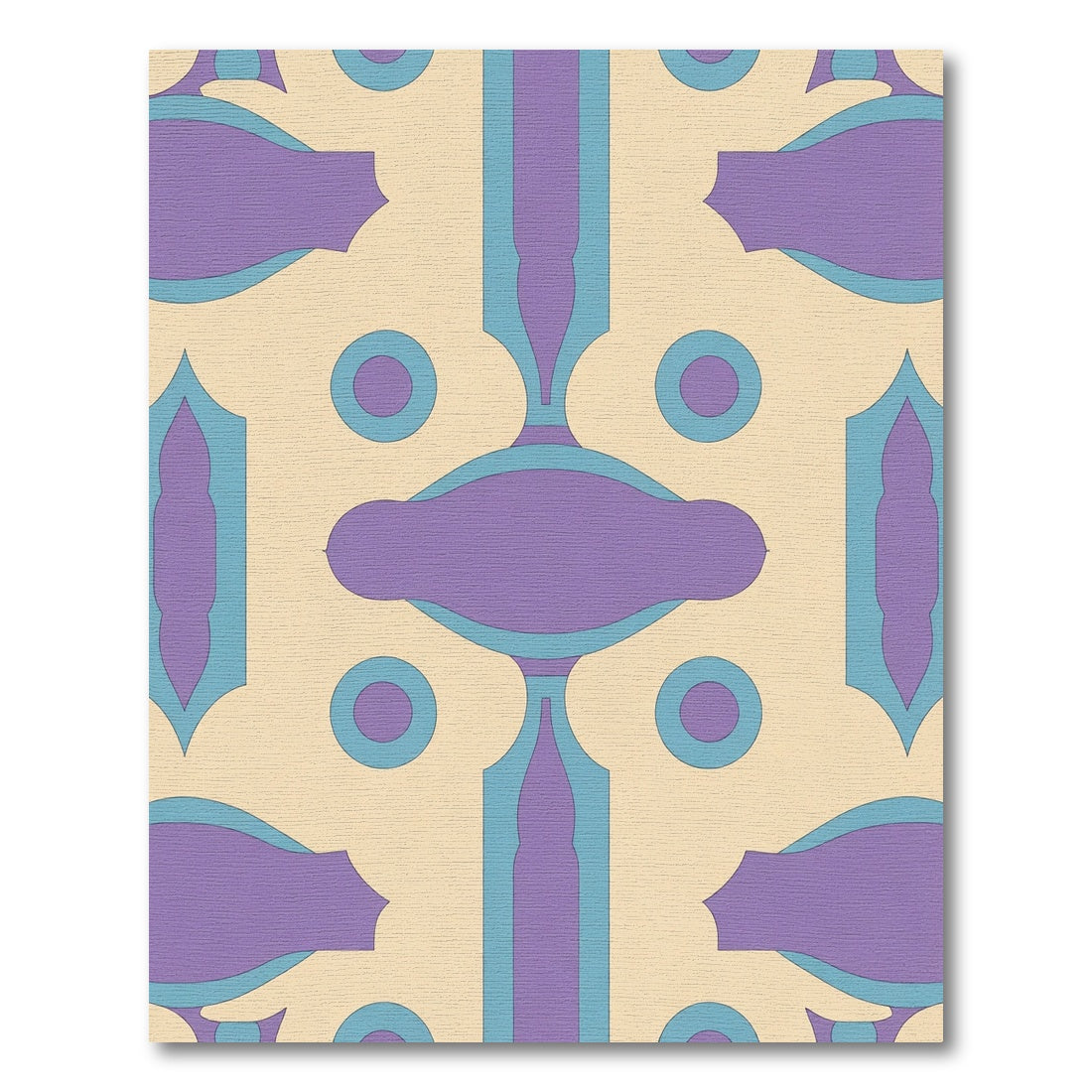 Cream Violet Teal Geometric Medallion Rug