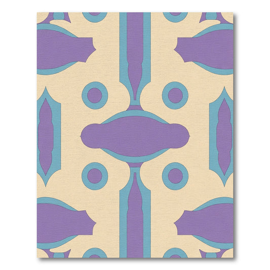 Cream Violet Teal Geometric Medallion Rug