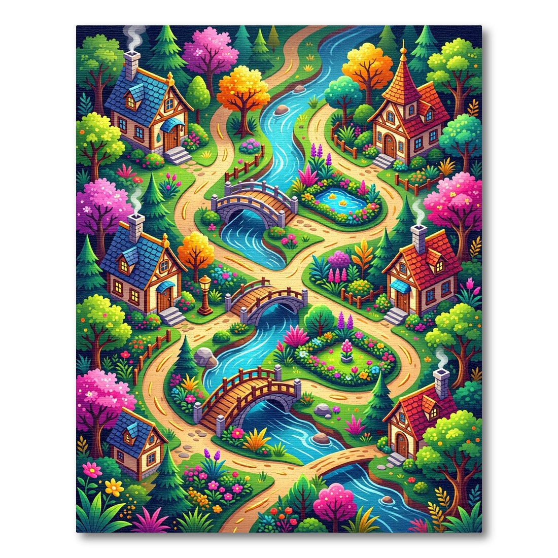 Whimsical Fairy Village Winding River Rug