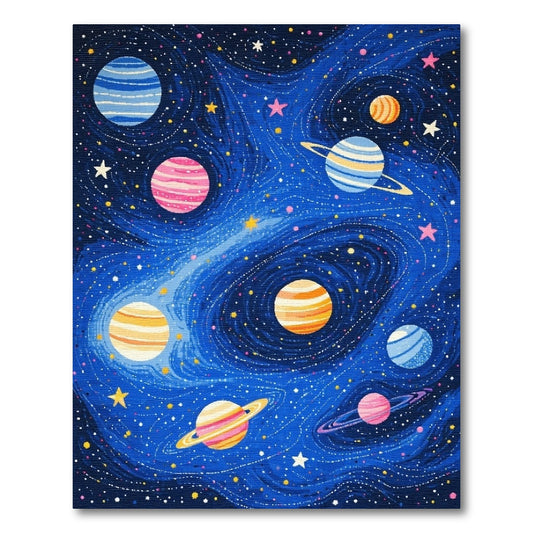 Vibrant Cosmic Planets Rings Stars Rug