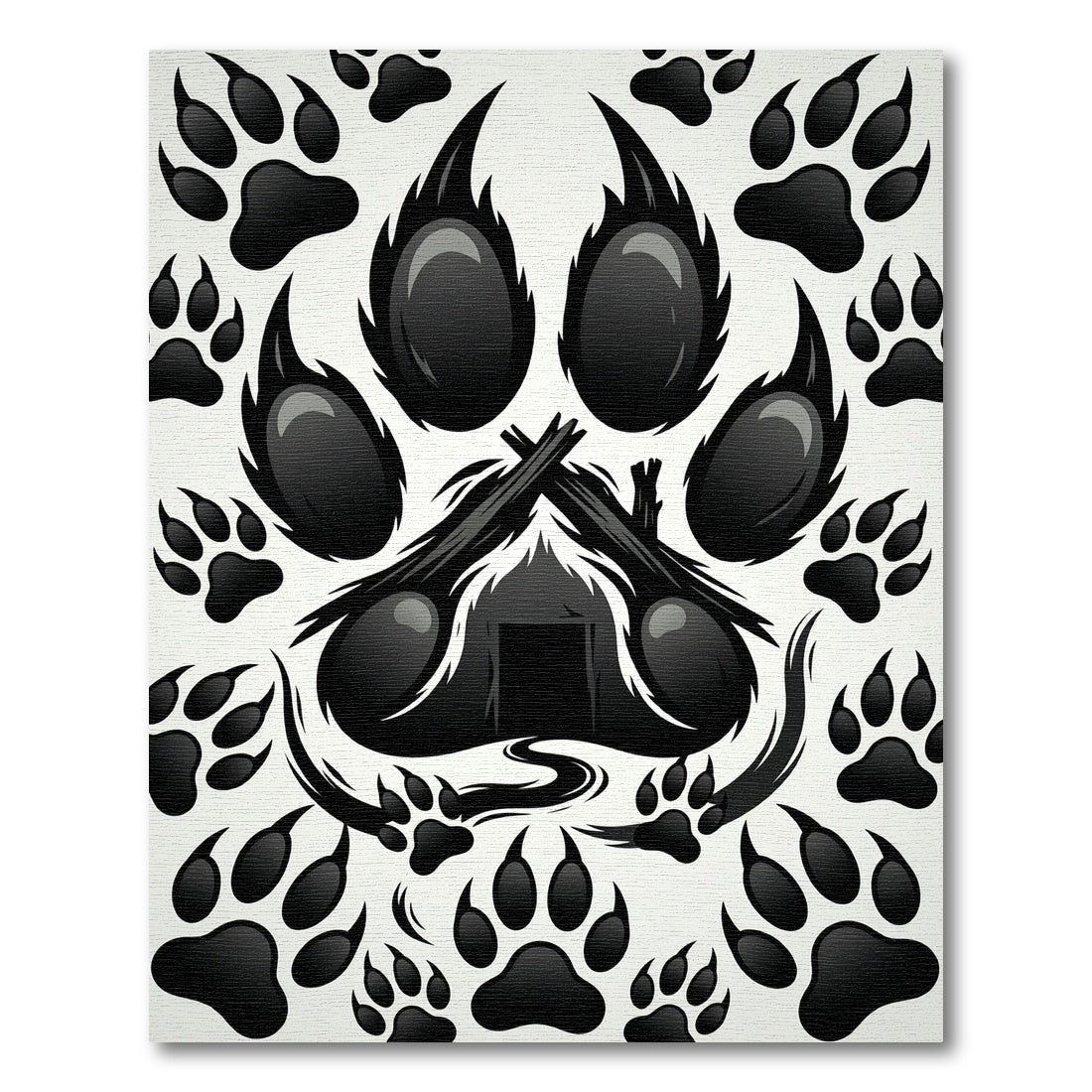 Black Paw Print Shelter Composition Rug