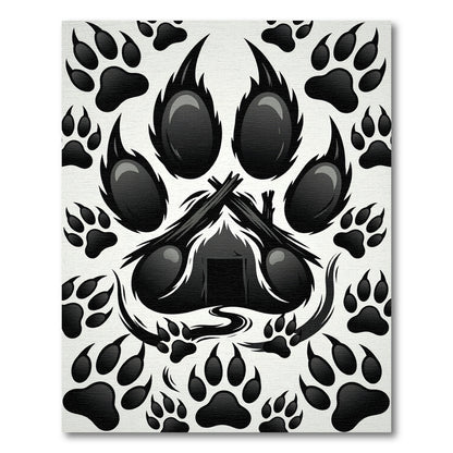 Black Paw Print Shelter Composition Rug