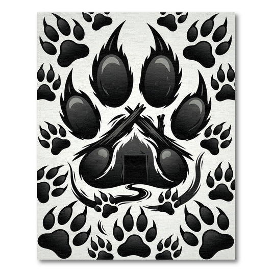 Black Paw Print Shelter Composition Rug