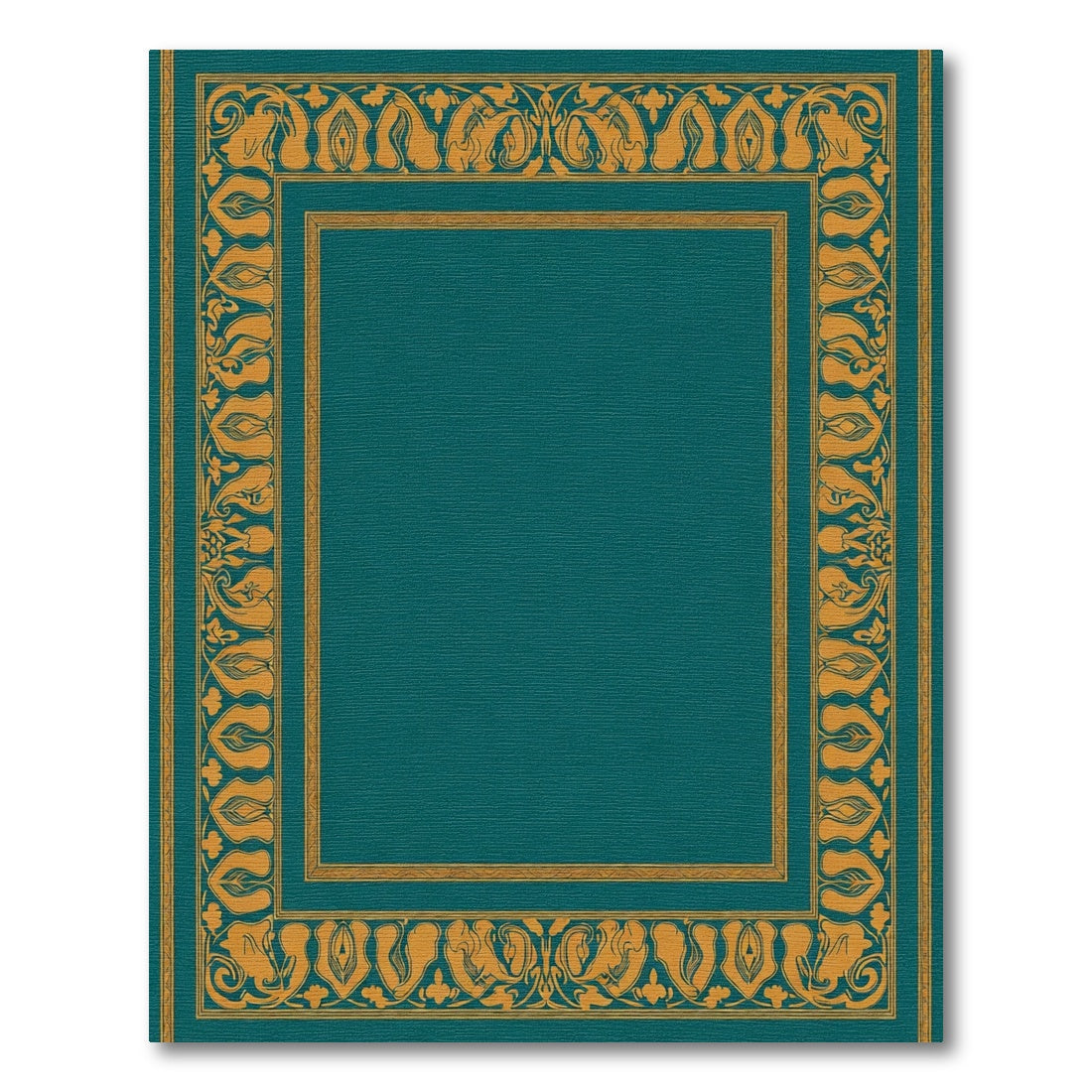 Teal Gold Floral Border Rug