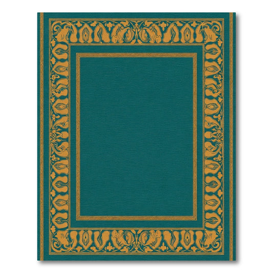 Teal Gold Floral Border Rug