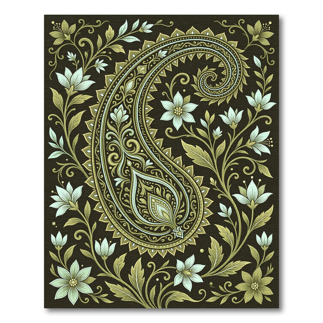 Rich Green Paisley Floral Scroll Rug