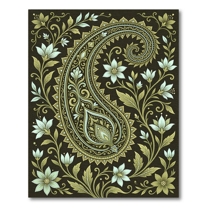 Rich Green Paisley Floral Scroll Rug