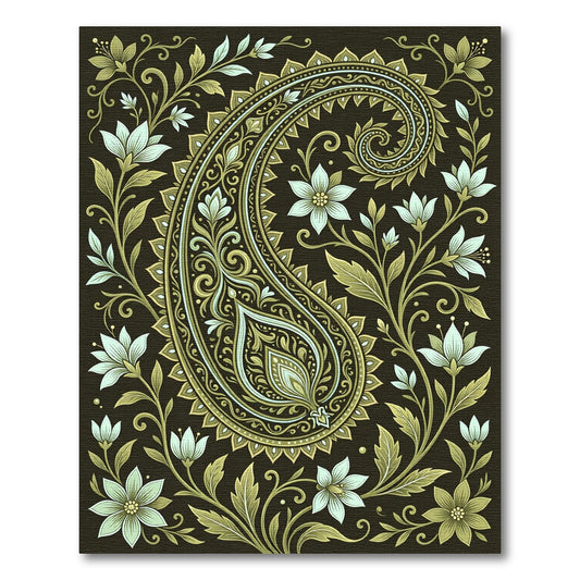Rich Green Paisley Floral Scroll Rug
