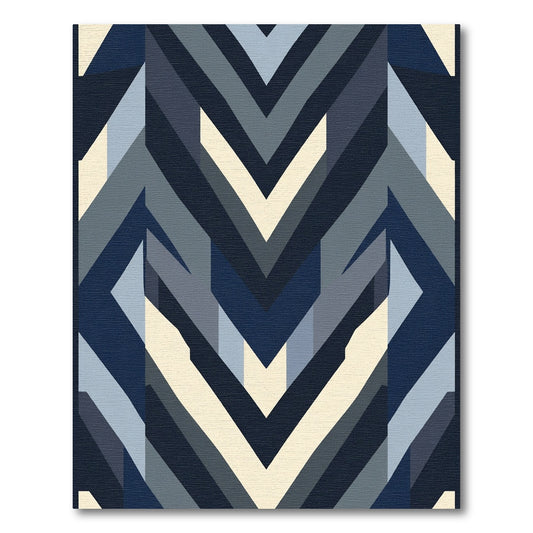 Modern Navy Geometric Chevron Rug