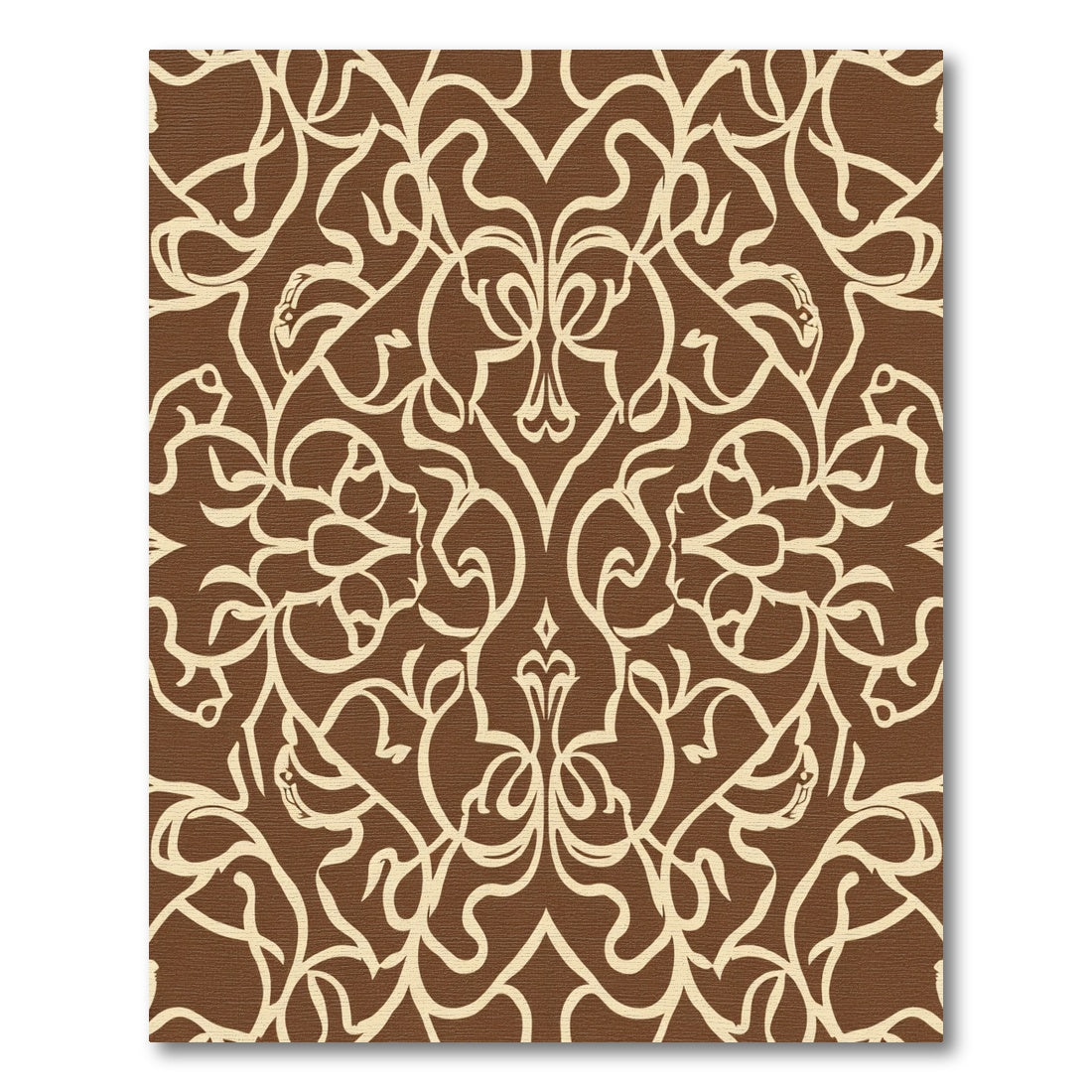 Chocolate Cream Damask Scroll Rug