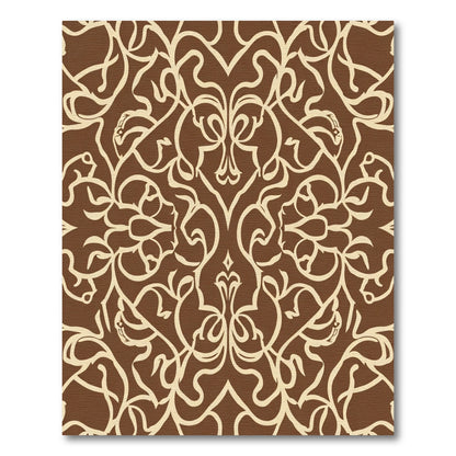 Chocolate Cream Damask Scroll Rug