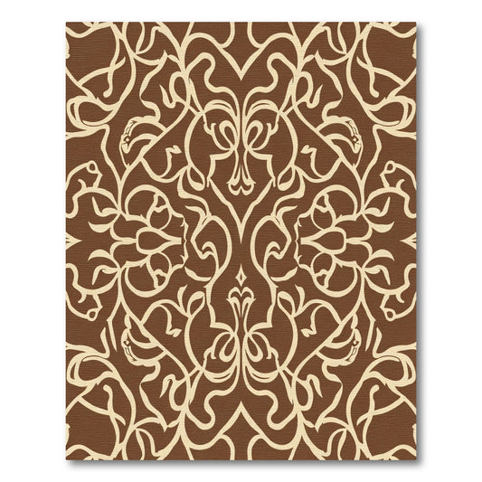 Chocolate Cream Damask Scroll Rug