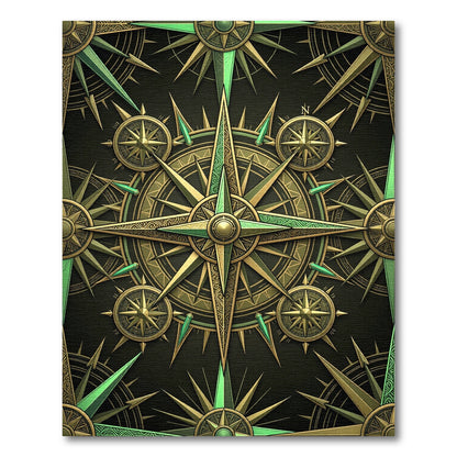 Golden Green Compass Rose Medallion Rug