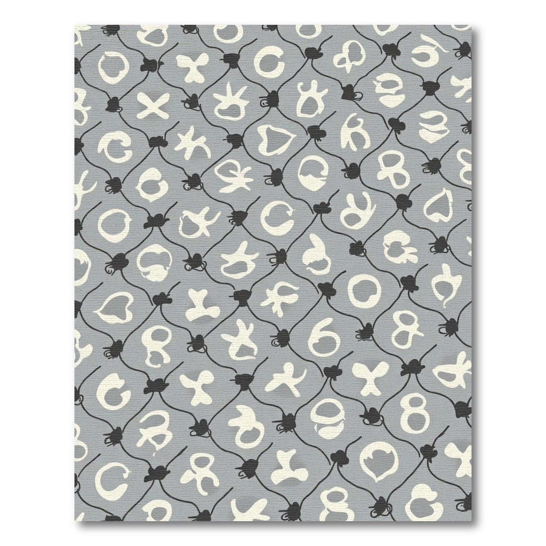 Gray Off White Abstract Symbol Grid Rug