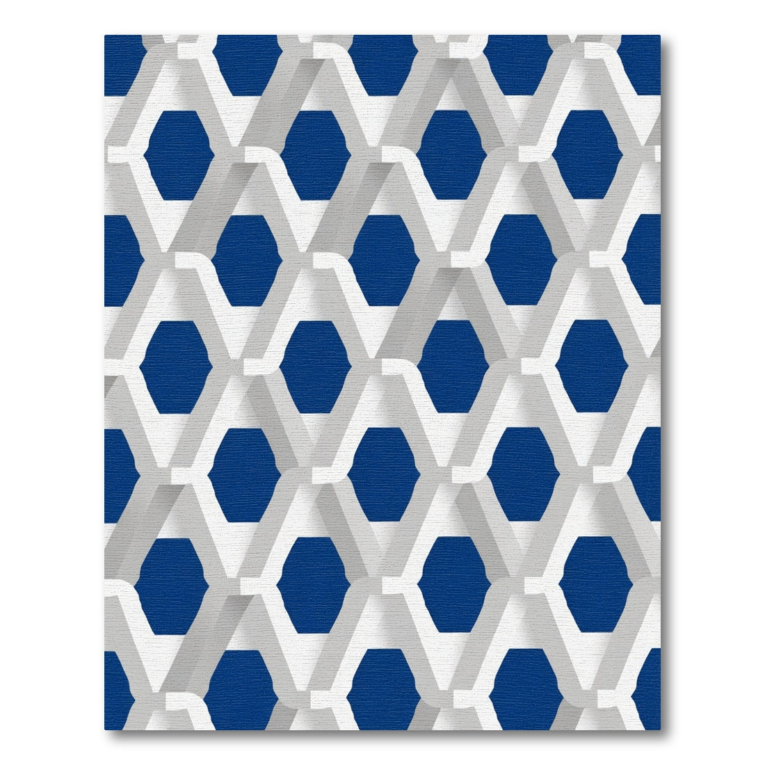 White Interlocking Hexagon Blue Rug
