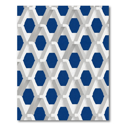 White Interlocking Hexagon Blue Rug