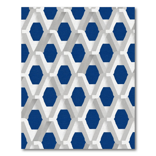 White Interlocking Hexagon Blue Rug