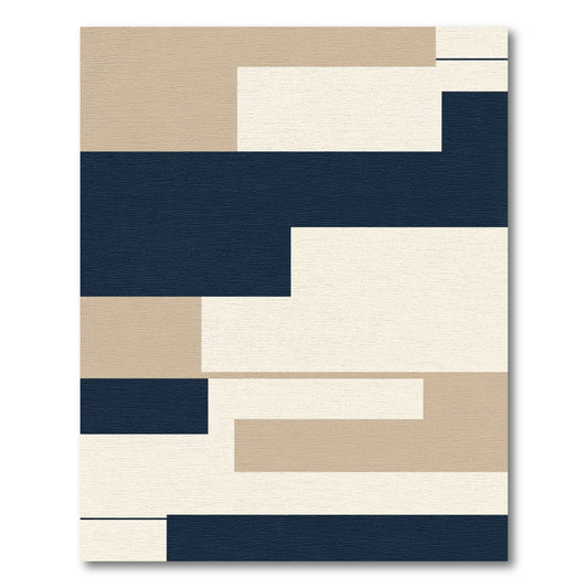 Modern Navy Cream Tan Blocks Rug