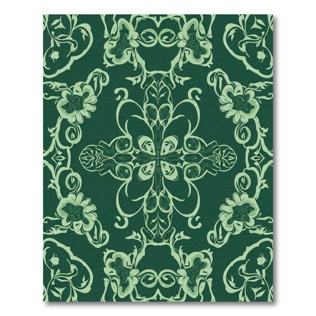 Deep Green Floral Scroll Medallion Rug