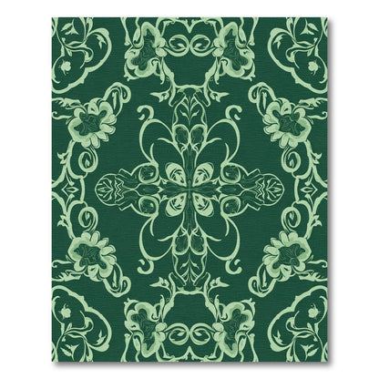 Deep Green Floral Scroll Medallion Rug