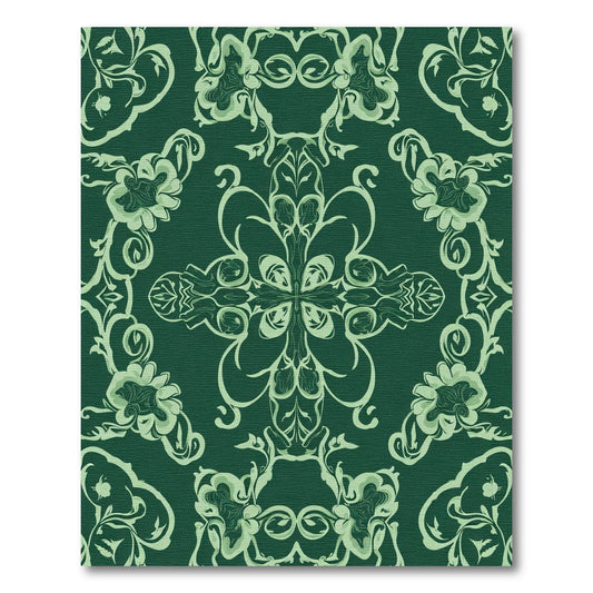 Deep Green Floral Scroll Medallion Rug