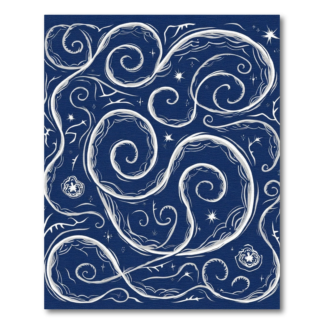 Midnight Blue Swirling Organic Vines Rug