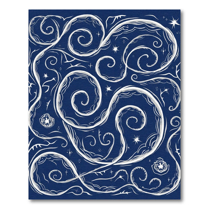 Midnight Blue Swirling Organic Vines Rug