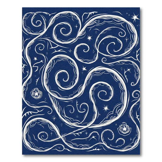 Midnight Blue Swirling Organic Vines Rug