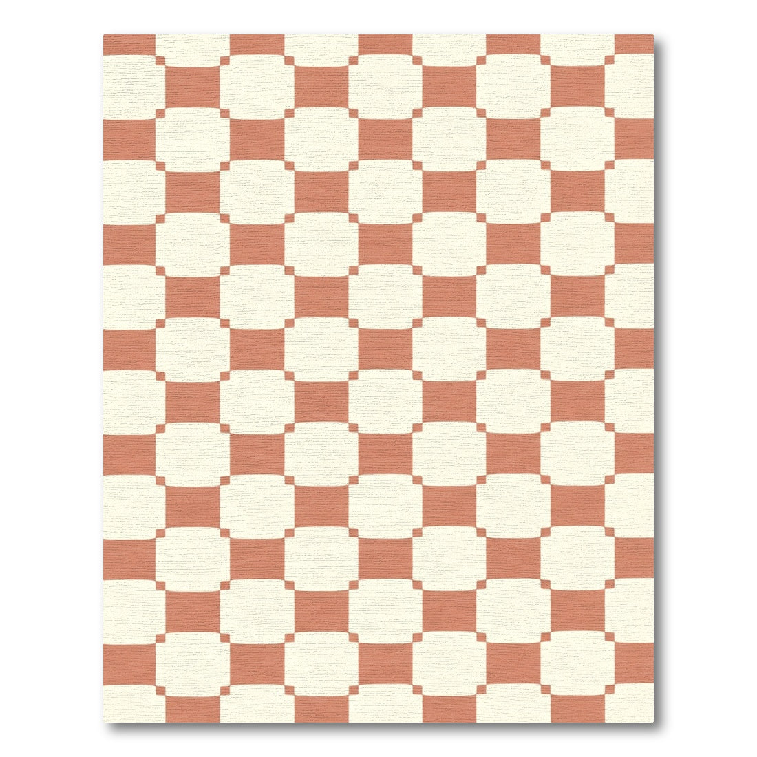 Terracotta Cream Checkerboard Squares Rug