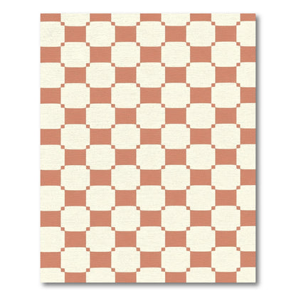 Terracotta Cream Checkerboard Squares Rug