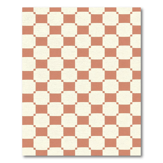 Terracotta Cream Checkerboard Squares Rug