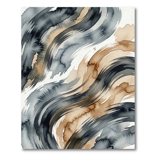 Earthy Blue Abstract Swirling Waves Rug