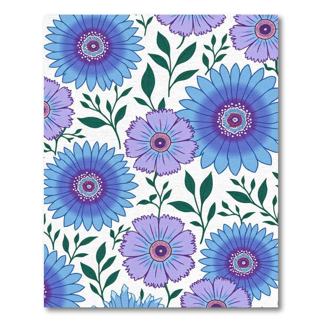 Blue Purple Daisy Floral Garden Rug