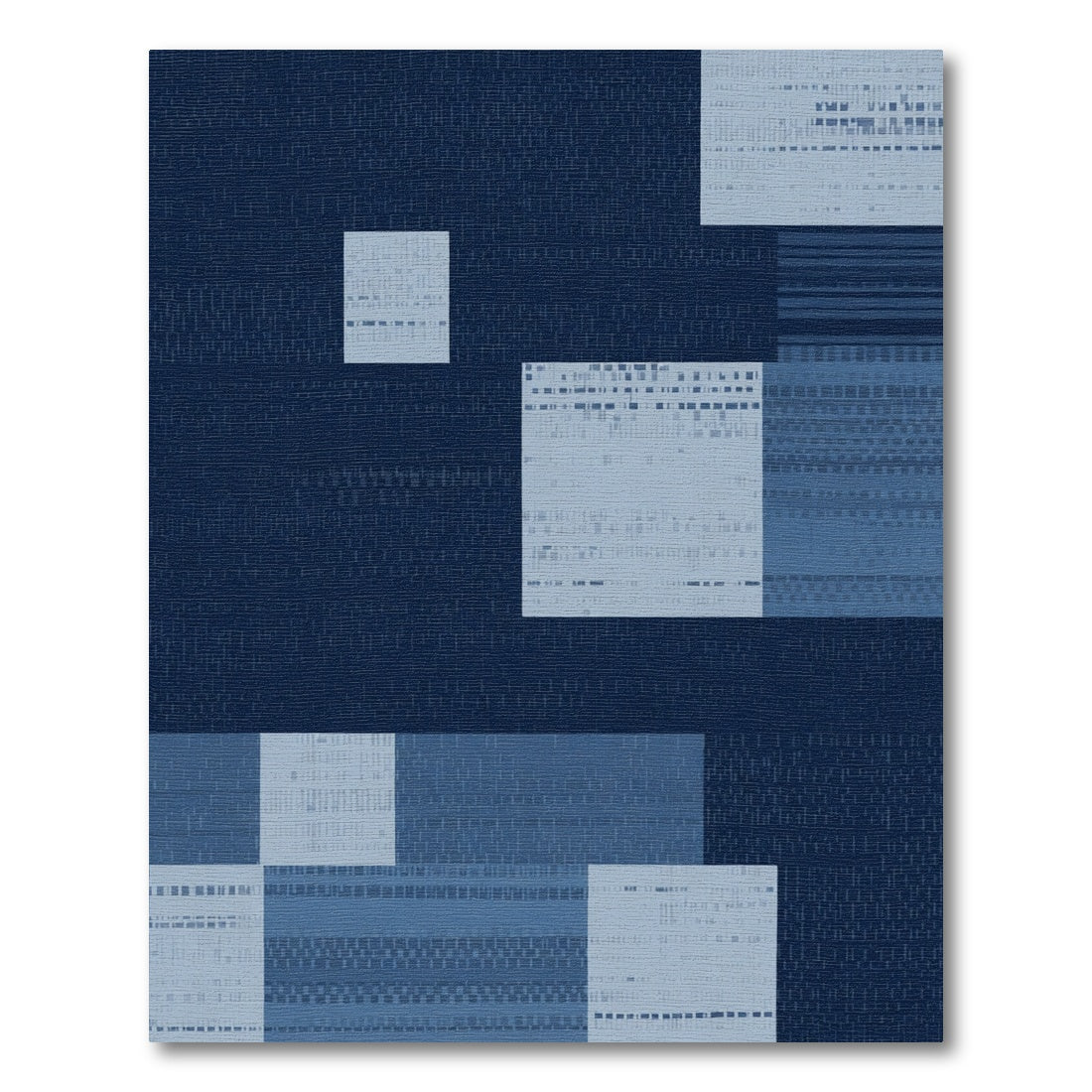 Midnight Blue Geometric Abstract Blocks Rug
