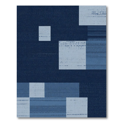 Midnight Blue Geometric Abstract Blocks Rug