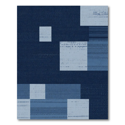 Midnight Blue Geometric Abstract Blocks Rug