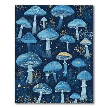 Enchanted Blue Mushroom Forest Glow Rug