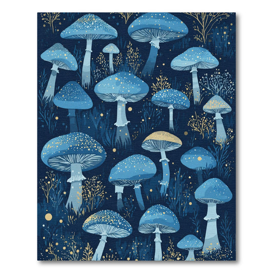 Enchanted Blue Mushroom Forest Glow Rug
