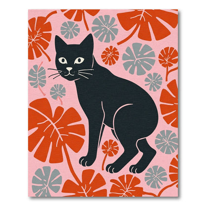 Whimsical Black Cat Tropical Flora Rug