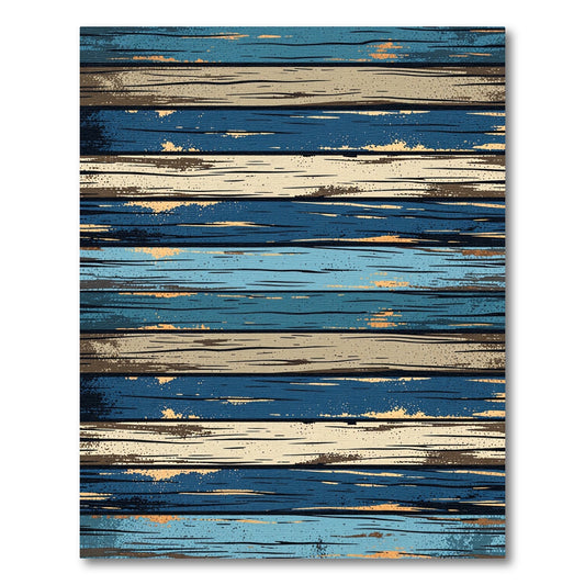 Rustic Navy and Beige Distressed Planks Rug