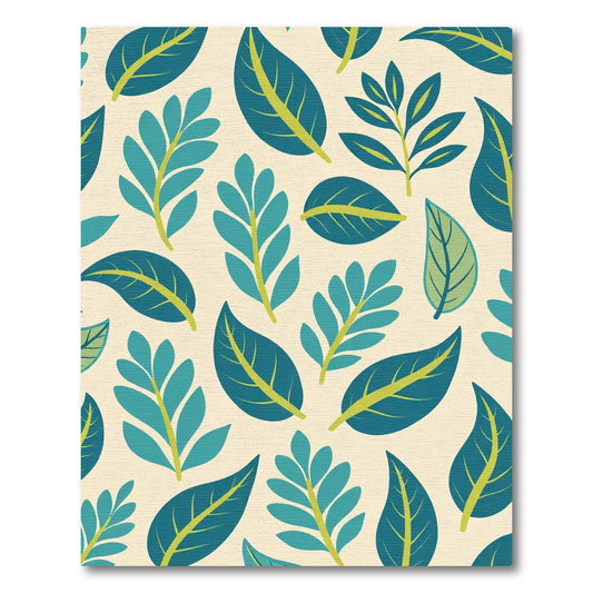 Teal Leafy Branches Cream Background Rug