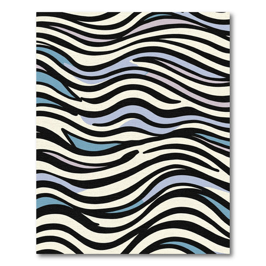 Abstract Black White Blue Wave Rug
