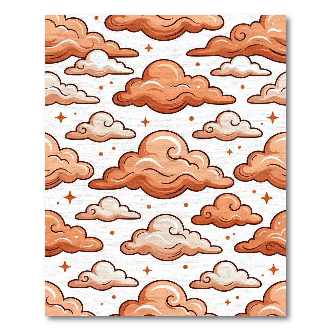 Whimsical Peach Cloud and Star Sky Rug