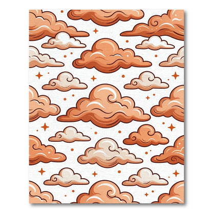 Whimsical Peach Cloud and Star Sky Rug