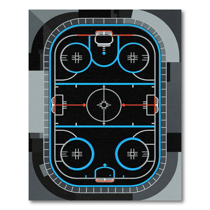 Minimalist Black and Blue Hockey Rink Rug