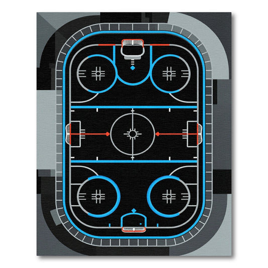 Minimalist Black and Blue Hockey Rink Rug
